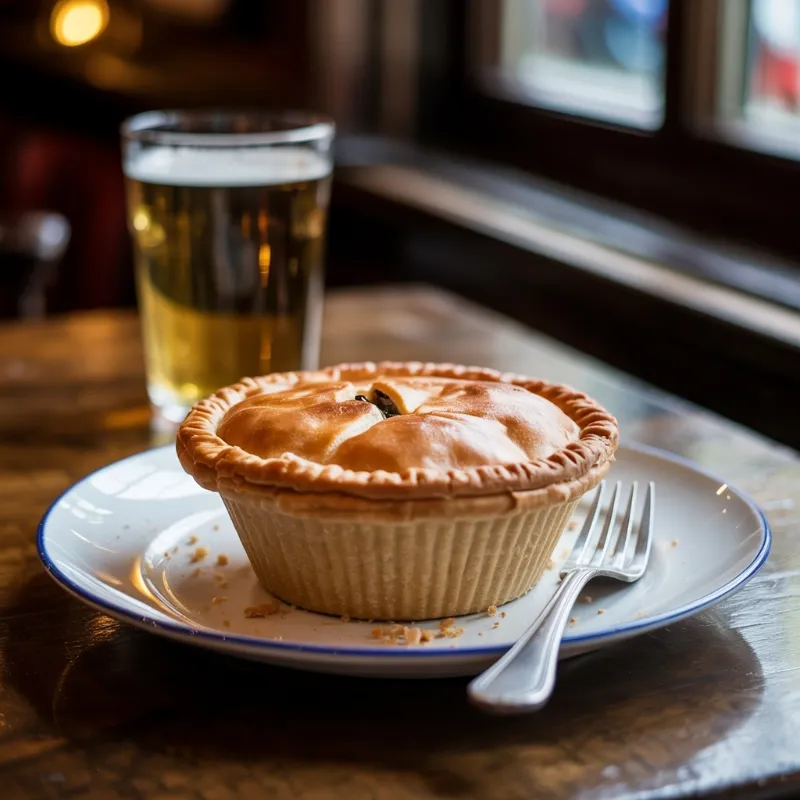 London-style steak and kidney pudding uses suet pastry and steams rather than bakes, creating softer, more bread-like crust.